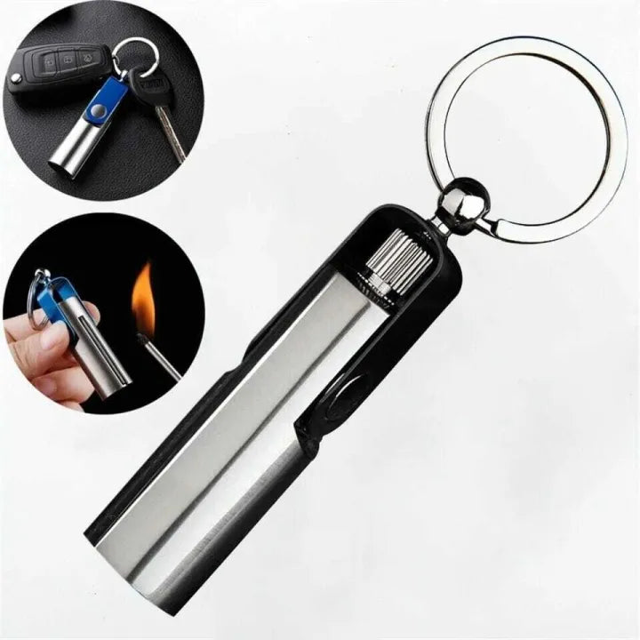 Survival Flint Fire Starter Keychain Lighter – Portable Flint Match Lighter, Windproof & Waterproof for Camping & Hiking – Kerosene Refillable Fire Starter Lighter