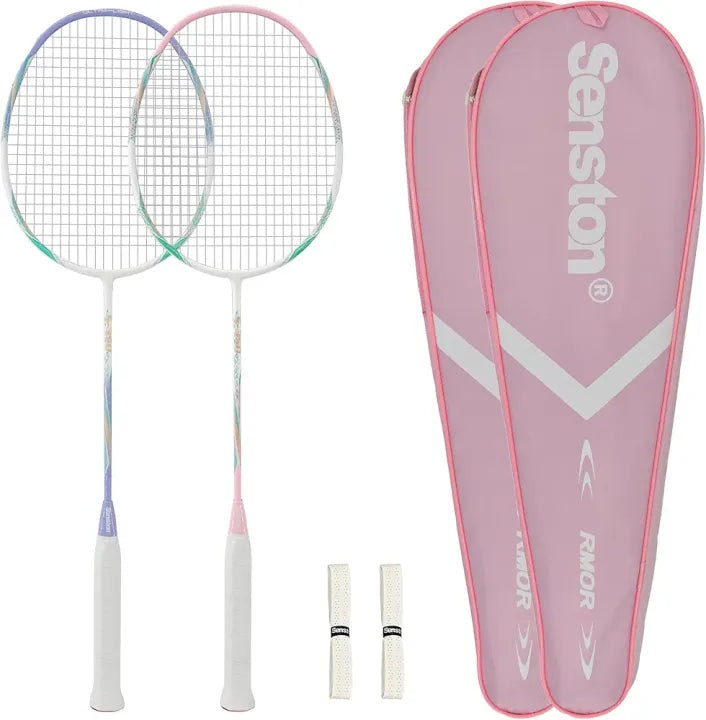 Senston Badminton Racquet Lightweight Professional Full Carbon-Fiber 5U Badminton Rackets Set with Grip
